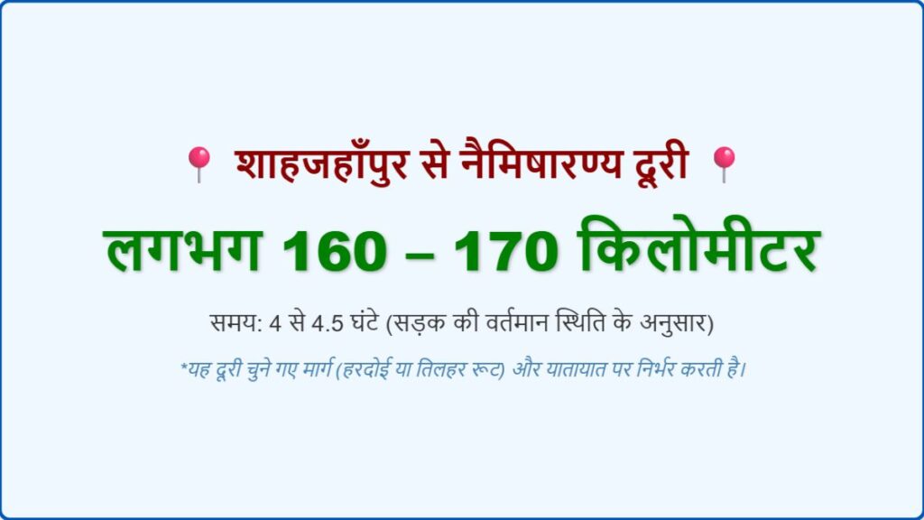 शाहजहाँपुर से नैमिषारण्य दूरी कितनी है?