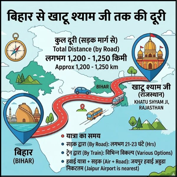 बिहार से खाटू श्याम जी की दूरी कितनी है?